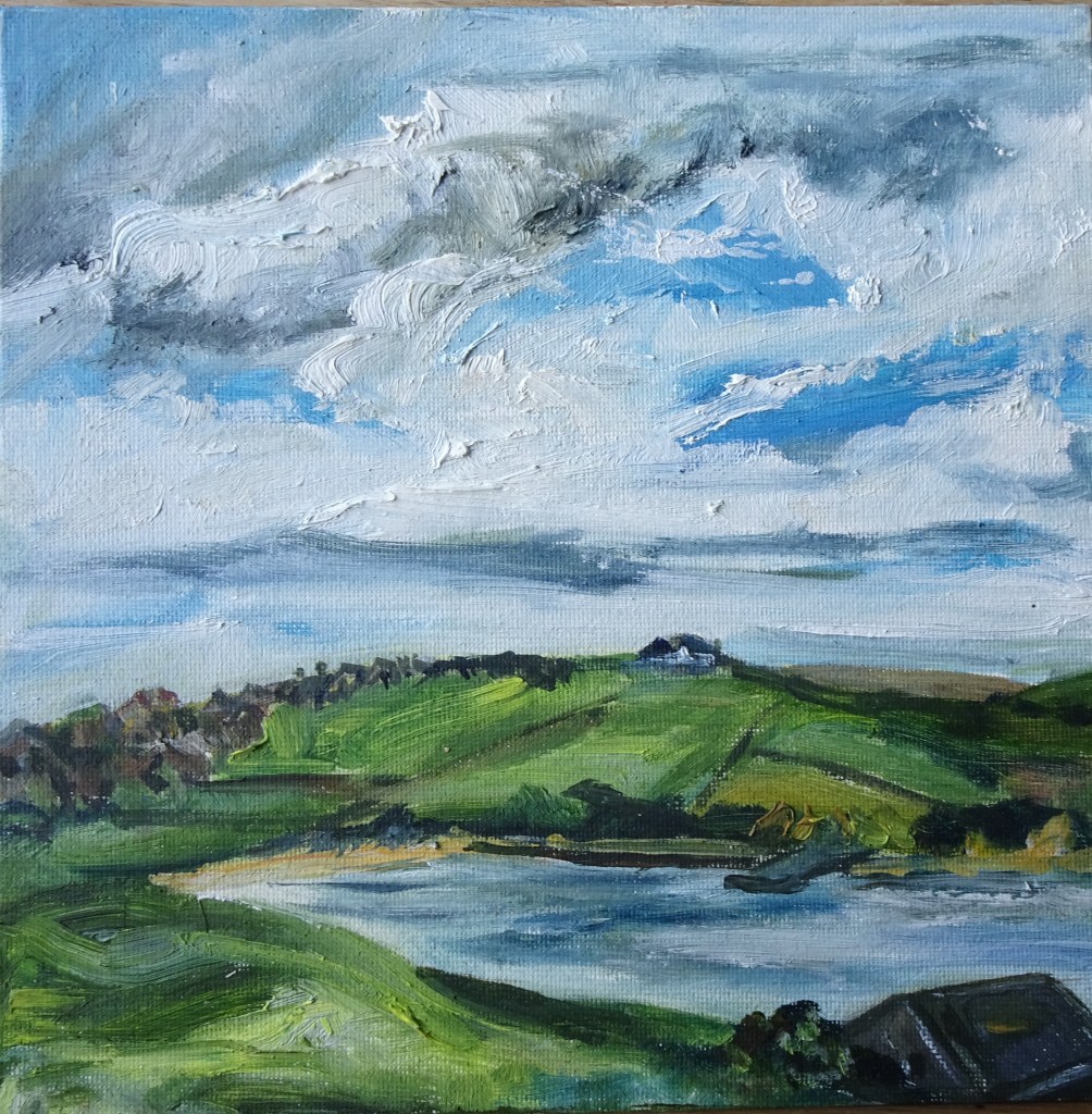 Jeanne Bouza Rose plein air oil: Scapa Beach